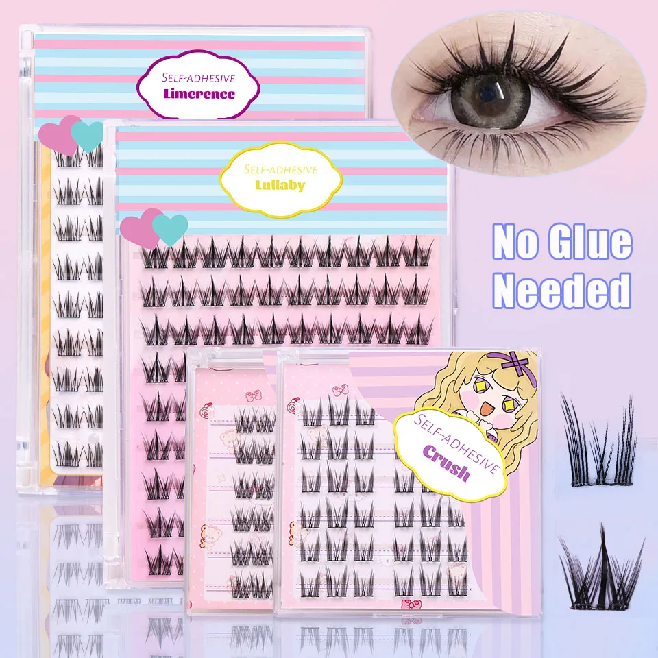 Self Adhesive DIY Lashes No Glue Needed Reusable Bottom Lash 5D Fluffy Cluster Eyelash Korean DIY Manga Lash Extension At Home