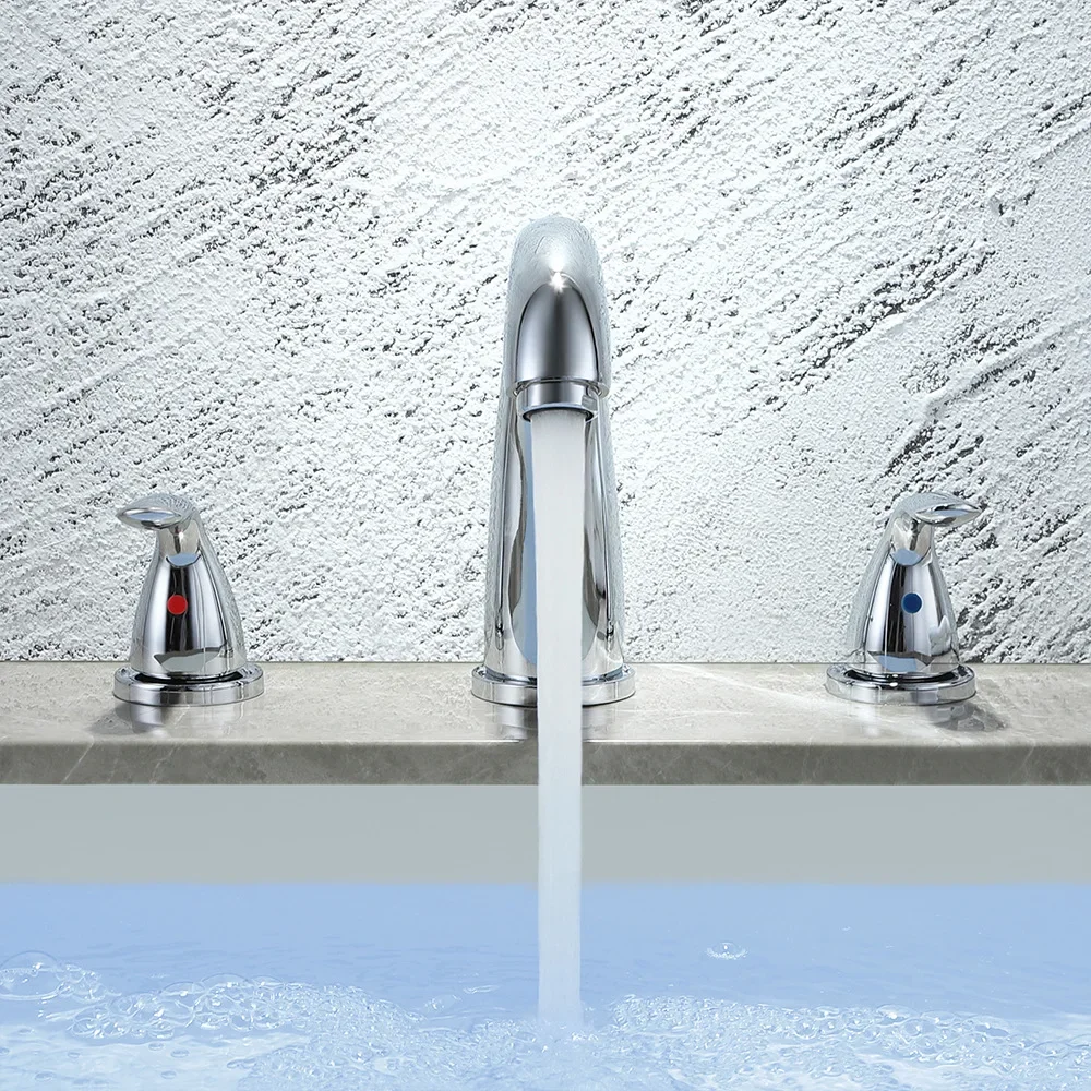 Simple American double-handle double-control hot and cold mixed water split three-hole basin Toulong household