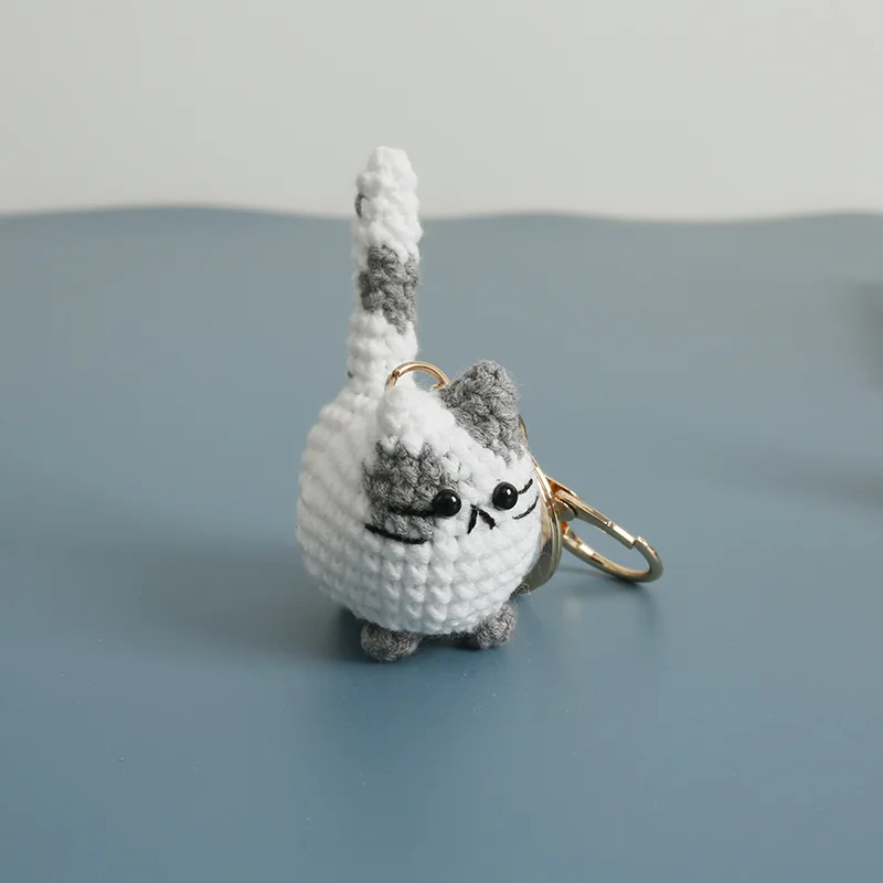 2026 Häkel-Katzen-Schlüsselanhänger: Süßer handgewebter dicker Katzenanhänger, gestrickter Tier-Schlüsselring, Rucksack-Deko – Detail 9