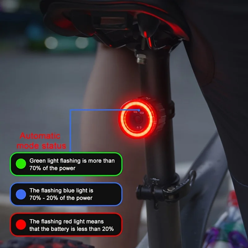 1 Pc Bicycle Intelligent Brake Taillight Red Light Cob Large Aperture Seat Cushion Taillight Intelligent Brake Tail