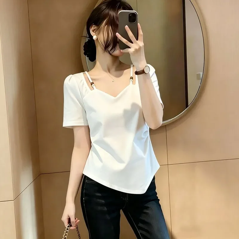 Women Plus Size Irregular Square Neck Short Sleeve T Shirt Waist Hide Belly Casual Summer Top