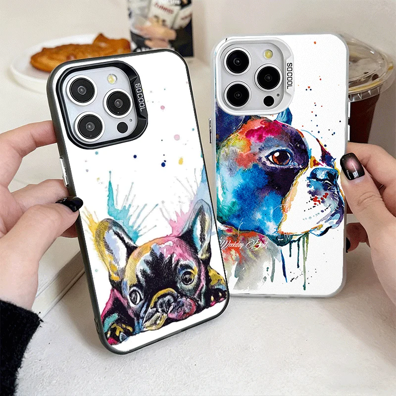 Capa de Celular Antichoque com Design de Bulldog Francês e Pug para iPhone 17 Air 16 16E 15 Pro Max 14 Plus 13 Mini 12 - Proteção Traseira Anti-Queda