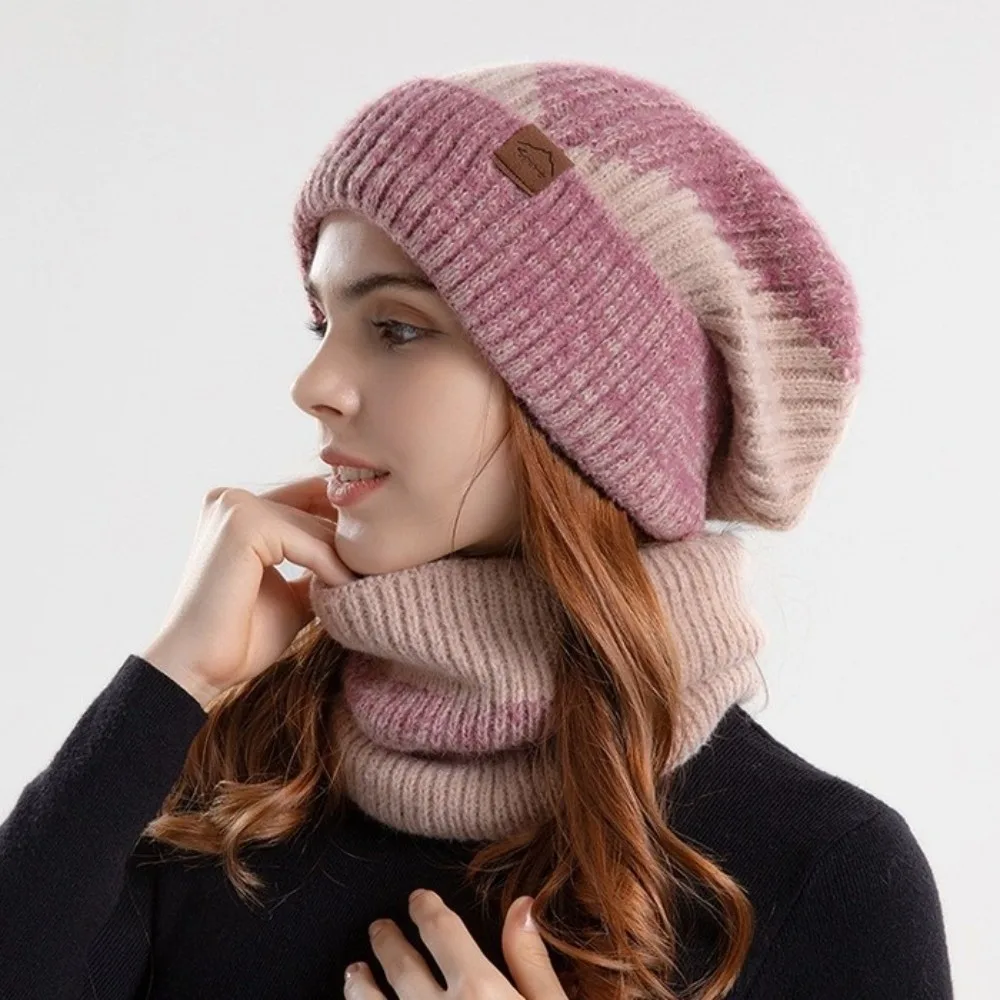 morbido berretto invernale cappello sciarpa set addensare protezione termica berretto in maglia termica design elegante foderato in pile caldo cappello di lana sci