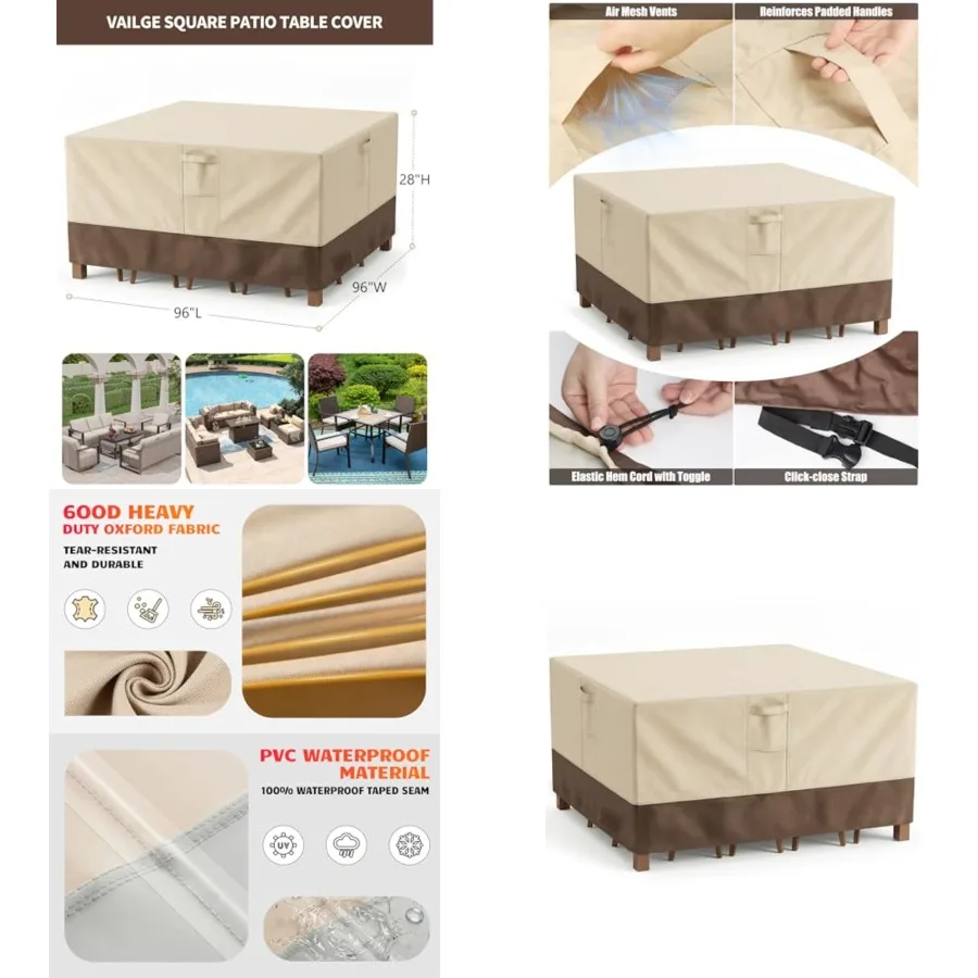 

Patio Furniture Covers Waterproof Square, Outdoor Furniture Covers Waterproof Windproof with Padded Handles, Heavy Duty 600D Ox