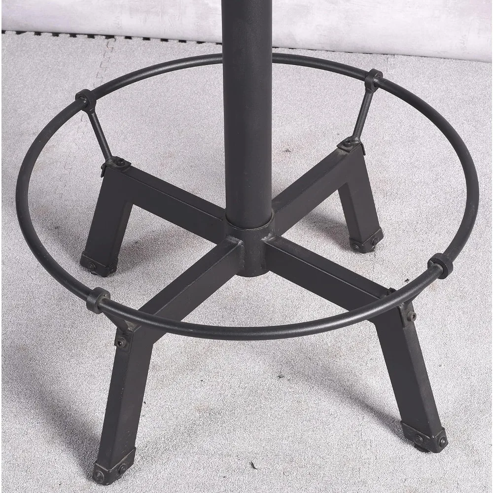 Industriële pubtafel 23,65" rond houten blad, in hoogte verstelbaar, 33,5"-39,4" met handvat, zwarte bartafel