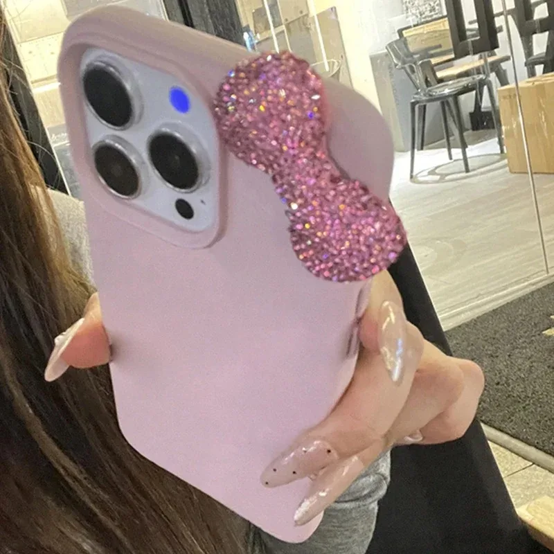 3D-Strass-Schleife, Litchi-Muster, stoßfeste Handyhülle aus Leder für iPhone 18 17 16 15 14 13 12 11 Pro Max X XR XS 16E 17E Cover – Detail 6