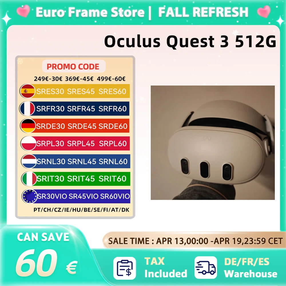 Casque tout-en-un Oculus Quest 3 512G avec casque VR intégré, console de jeu à détection de mouvement, lunettes intelligentes Quest 3 512G