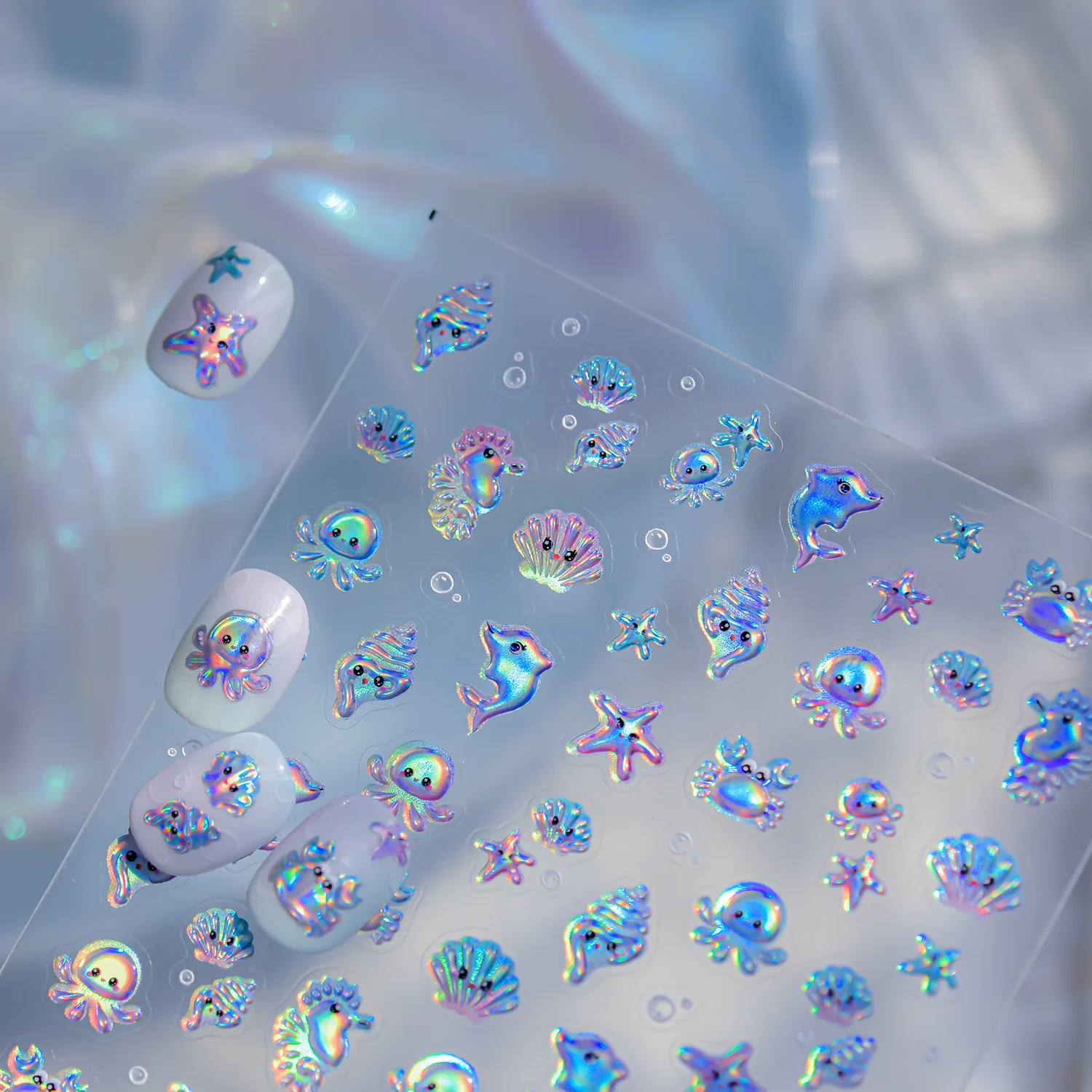 المحيط هلام مسمار الفن ملصقات لطيف ستار العين الأخطبوط فقاعات ونجم البحر قذائف الغراء الخلفي مسمار ملصق DIY بها بنفسك الصيف مانيكير أجزاء #4