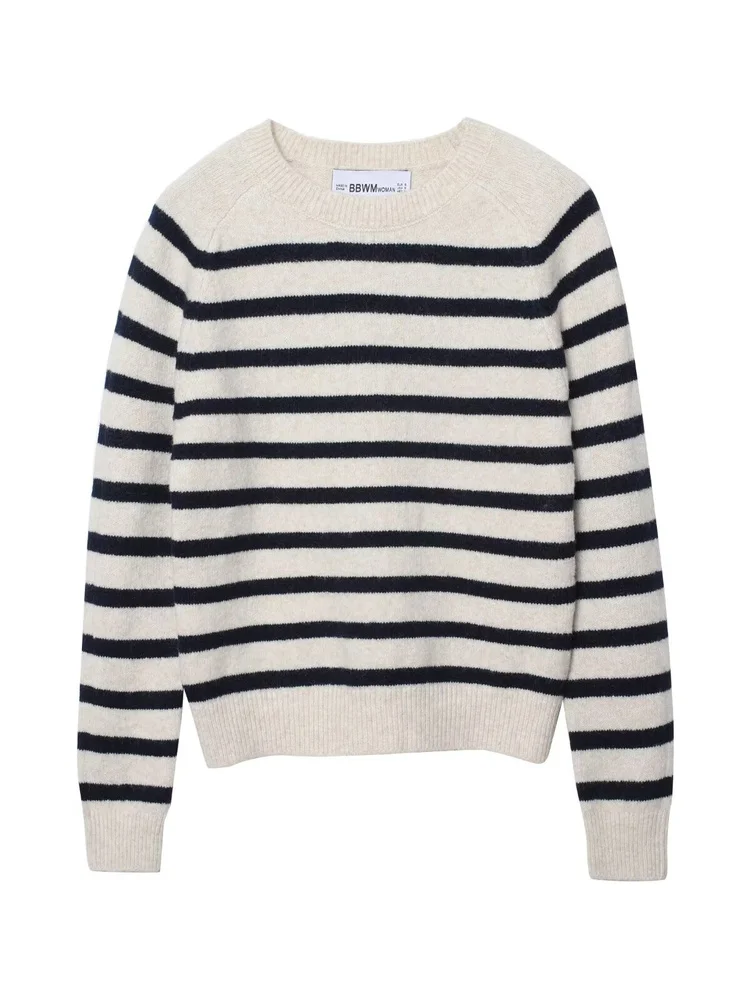 

Women's Fashion Loose Fit Comfortable 2025 Winter New Retro round Long Striped Knitted Sweater