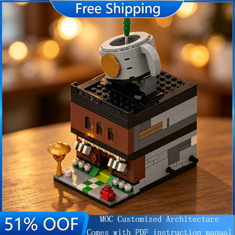 

409 PCS MOC Modern City Street View Mini Cafe Building Model DIY Custom Puzzle Technology Creative Assembly Children Toys Gifts