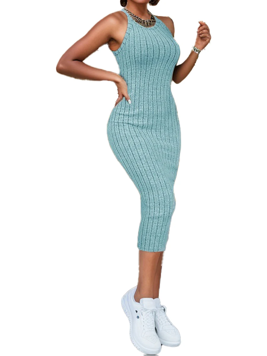 Women's sweater dresses, round neck, solid color, versatile, without belt, knitted sweater dress image 5