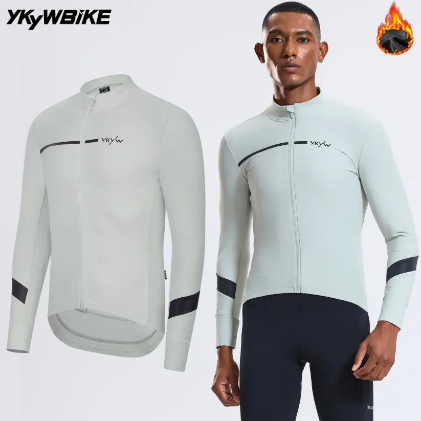 

YKYWBIKE Men's Cycling Jackets Thermal Fleece Warmth Cycling Jersey Autumn Long Sleeve Winter Bicycle Jacket Road Bike Clothin