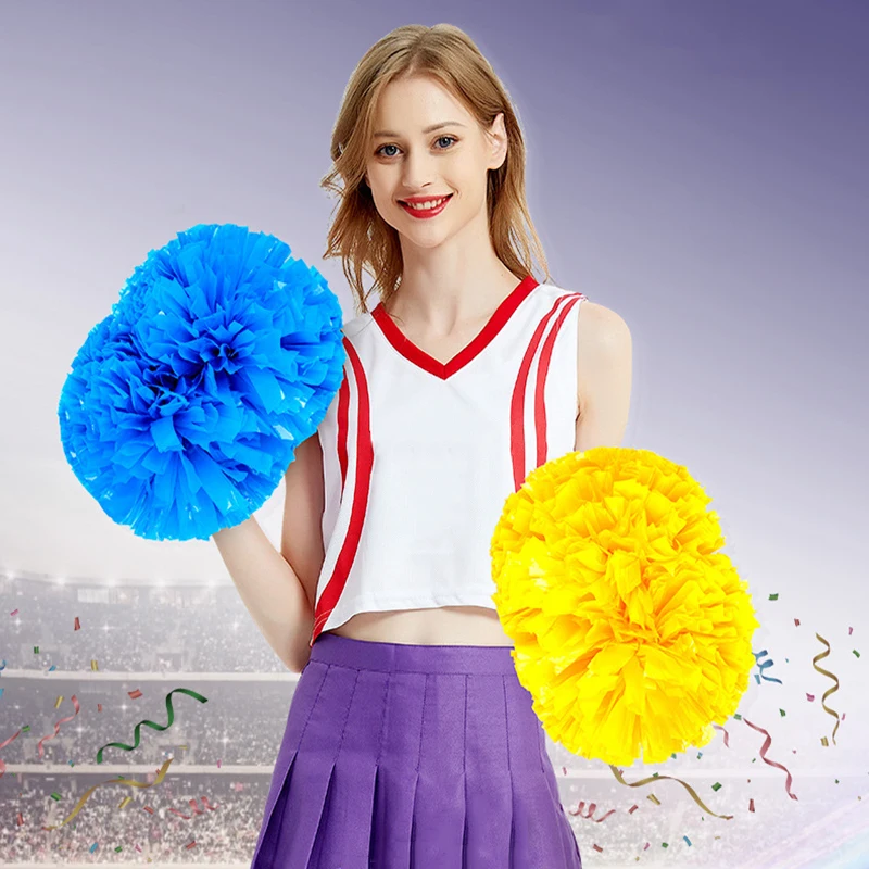 2 Pack Cheerleading Pom Poms with Baton Handle for Team Spirit Sports Dance Cheering Kids Adults for Dace Sport Competition