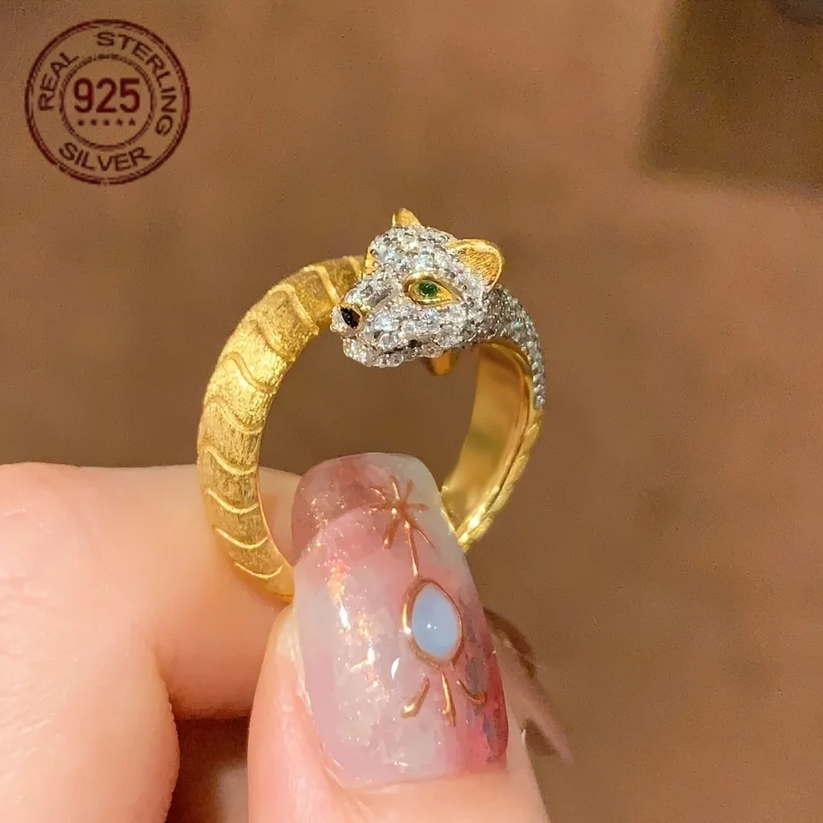 

Легкие роскошные матовые бриллианты с головой леопарда, серебряные кольца 925 пробы для женщин, позолоченные 18 К в стиле ретро, ювелирные изделия для пары, подарок