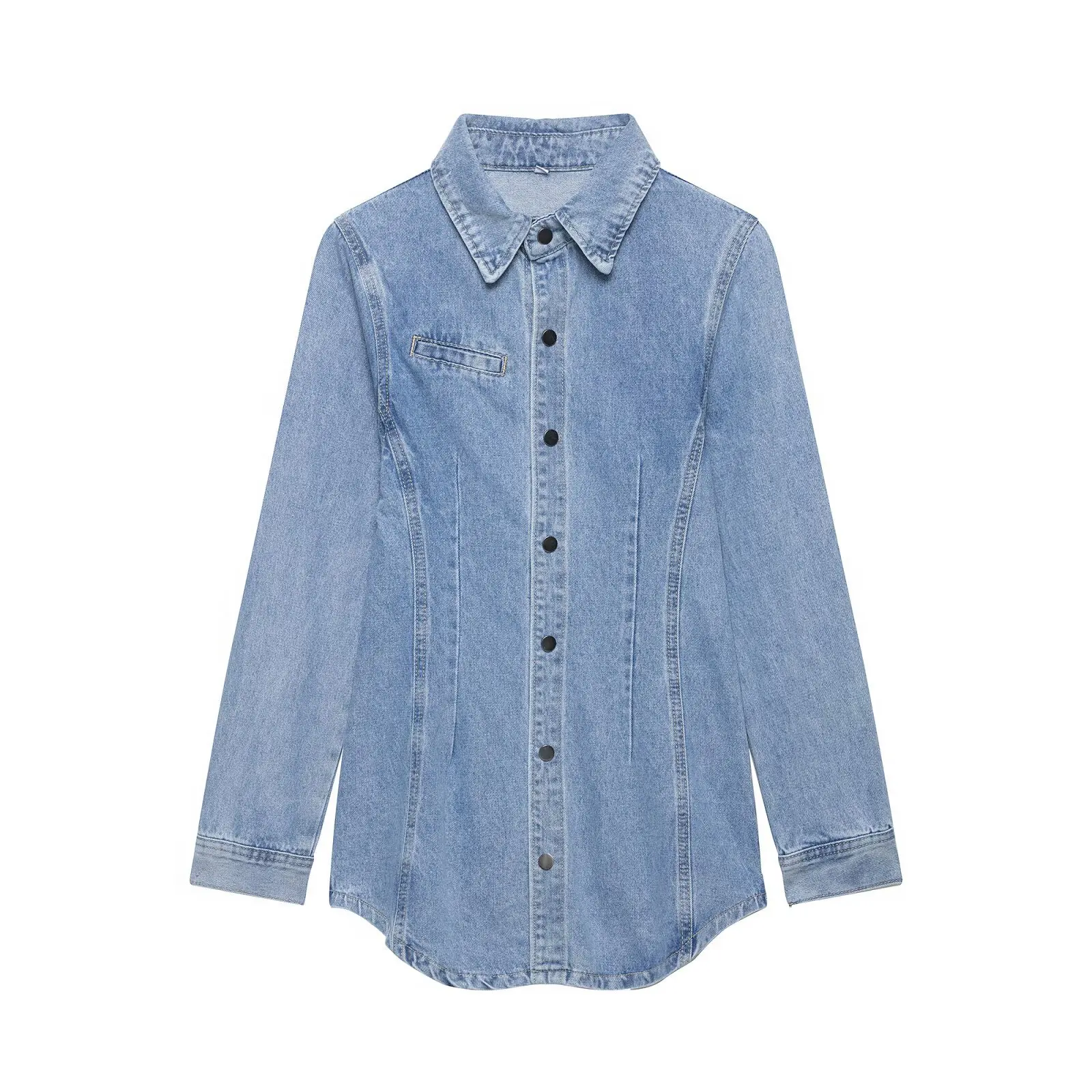 

Withered Fashion Temperament Women's Clothing Wholesale Splicing Collar Waist Cinched Denim Shirt Jacket Woman Clothes Tops