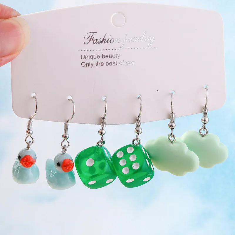 Aihua Niedliche Cartoon-Würfel-Ente-Wolken-Ohrringe-Set für Frauen und Mädchen, schöne Tier-Ohrringe, trendiger Geburtstagsschmuck, Geschenke – Detail 3