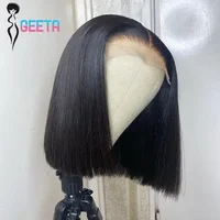 Peluca Bob corto, pelucas frontales de encaje transparente, cabello humano 100%, pelucas Bob rectas, pelucas frontales de encaje 13x4 prearrancadas para mujeres negras