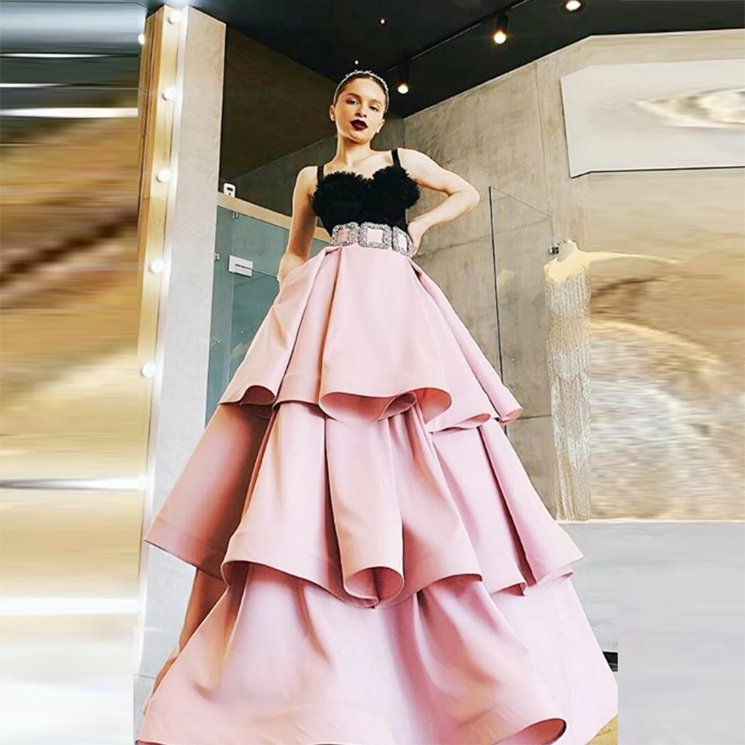 

Pink Satin Tiered Long Skirt High Waist A Line Women Satin Skirts Custom Made Girls Formal Wear Fashion Skirt Without Belt