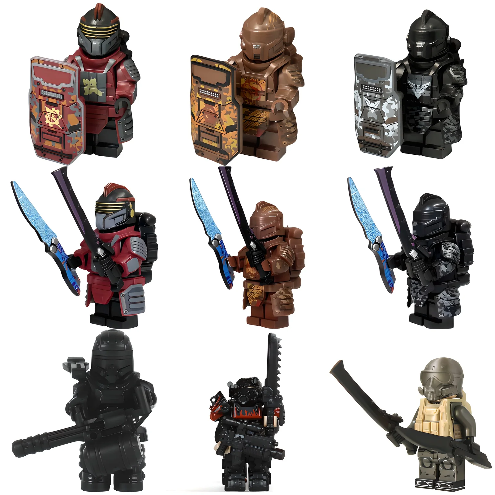 

Subway Escape Elite Level 7 Armor Set Xuanyuan Minifigure Weapon Flame Knife Butterfly Knife Assembling Building Block Toys