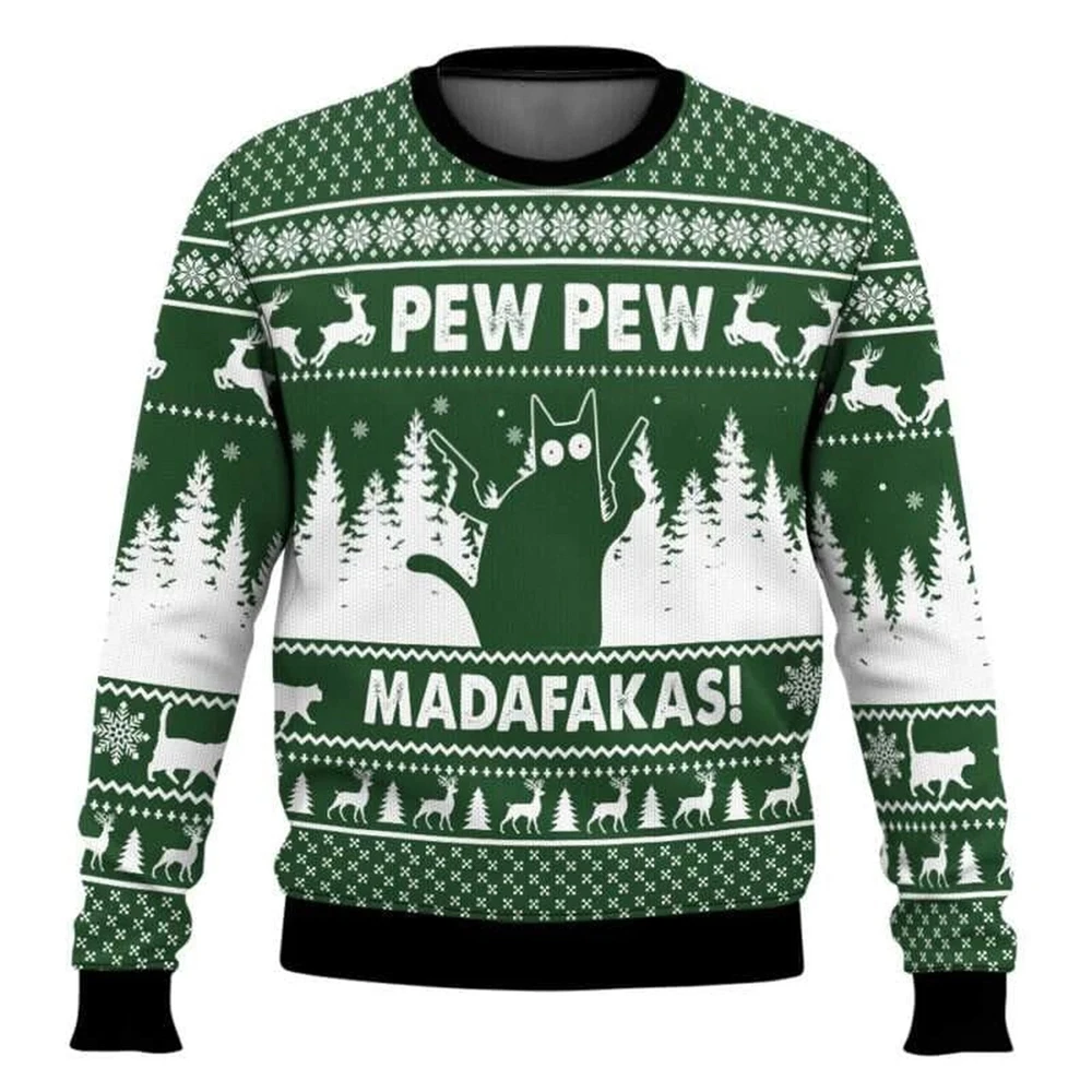 Funny Animal 3D Print Ugly Christmas Sweater For Men Women Clothes Funny Cat Santa Graphic Sweatshirts Casual Crewneck Y2k Tops