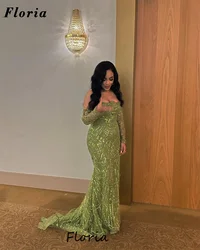 Custom Made Green Mermaid Prom Dresses Elegant Beading Pearls Strapless Cocktail Dress For Wedding Party Dubai Evening Dresses