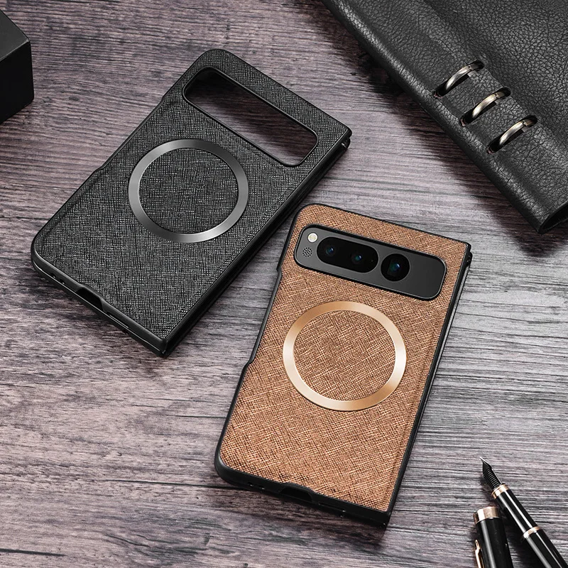 Premium PU Leather Case for Pixel Fold For Magsafe Magnetic Wireless Charging Shockproof Back Cover for Google PixelFold G9FPL