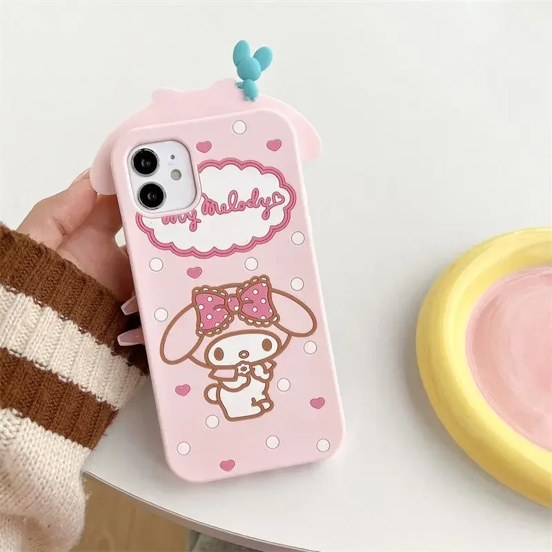 Cute My Melody Suitable For Iphone Cartoon Sanrioed Anime Mobile Phone Case Ins Girl Heart Pink  Silicone Case Holiday Gifts