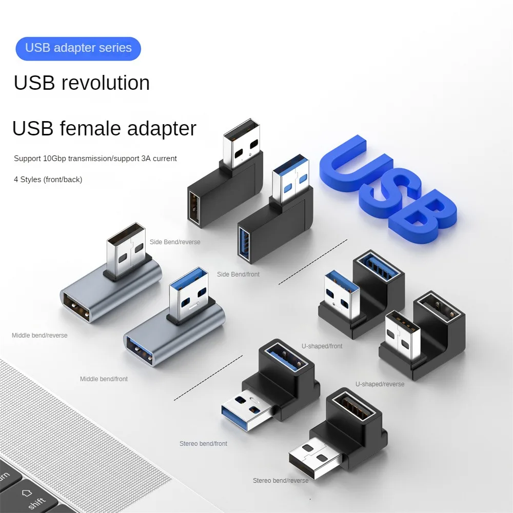 1/3/5PCS 3.0 dizüstü U adaptörü 90 derece erkek kadın tip-c adaptörü açılı sağ ve sol ve yukarı ve aşağı uzatma konektörü 10 image 2