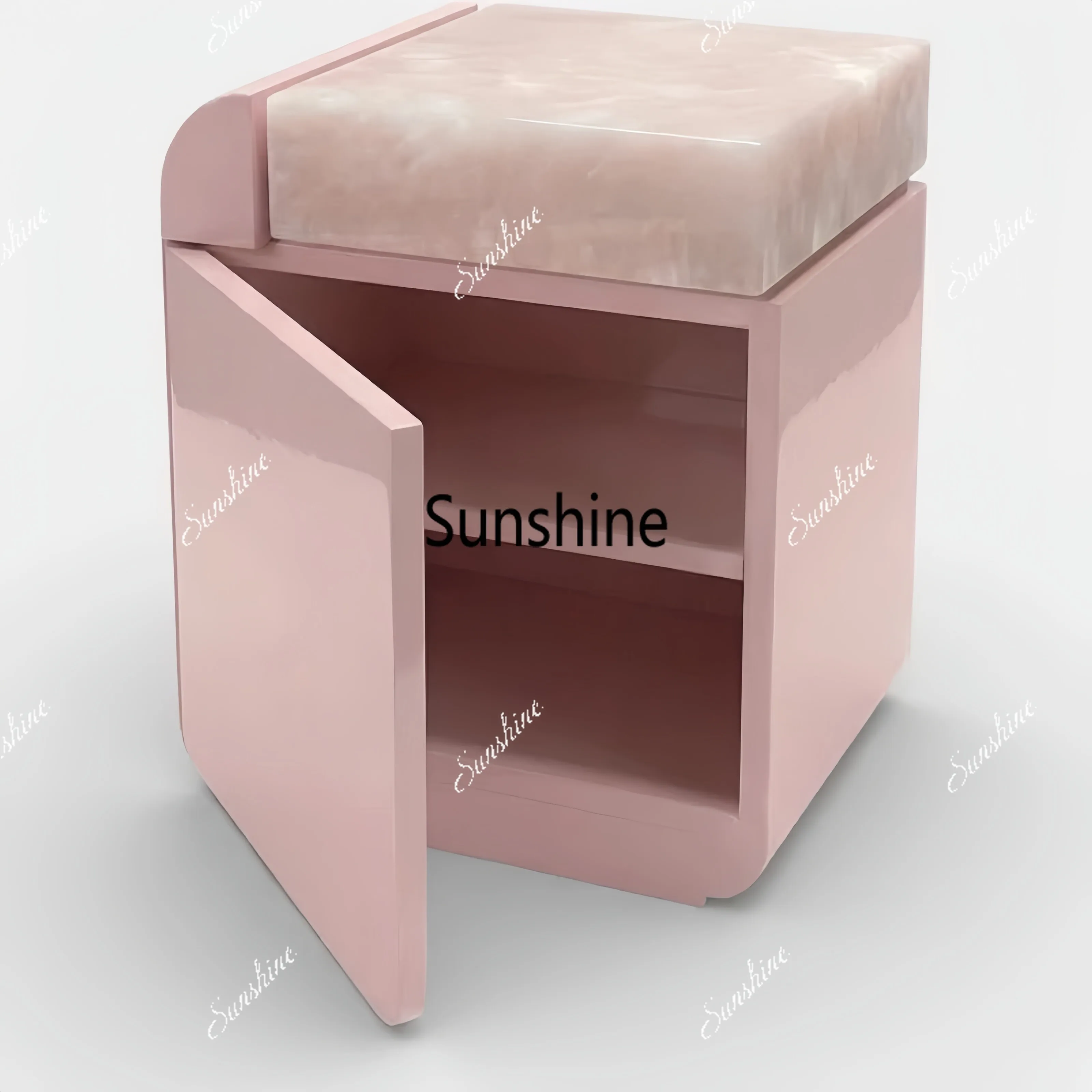 Pink square marble bedside table simple modern high-end bedroom furniture
