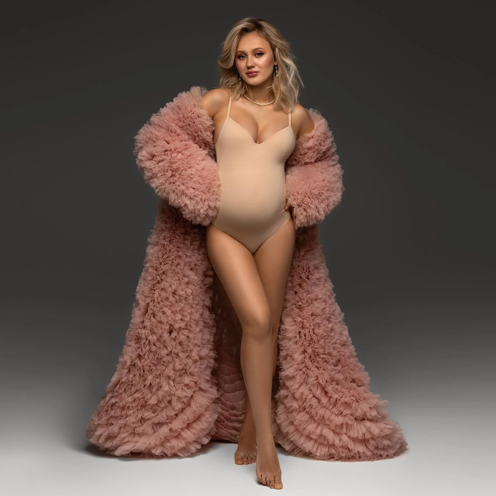 Elegancja Ruffles Tulle Coat Extra Puffy Long Women Jackets Tiered Tulle Maternity Photo Shooting Coat Cape Pregnant Woman Jacket