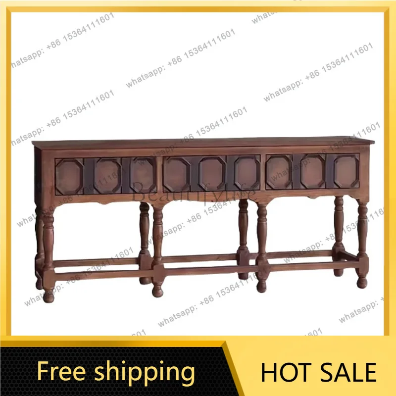 Zj. French retro solid wood porch cabinet villa living room premium carved Roman column decorative cabinet
