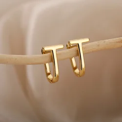 Fashion T Shape Geometric Paperclip Stud Earrings For Women Stainless Steel Gold Color Earrings Female Jewelry aretes 2024