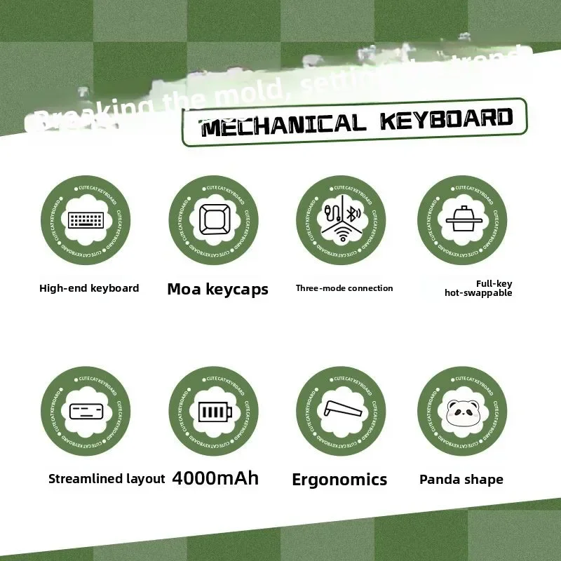 C68 Panda Silicone Keyboard Three-mode Hot Swap Bluetooth Mechanical Keyboard iPad Office Adaptation Mac