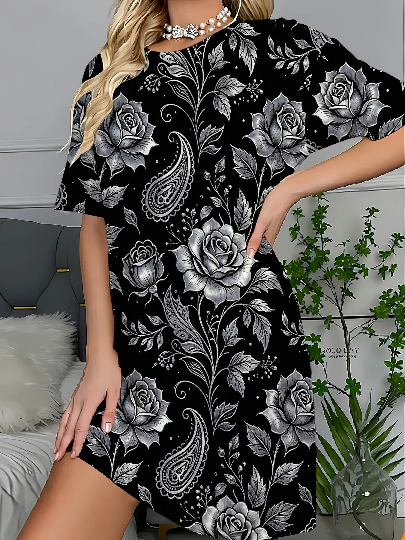 

Women's All-Over Print Sleep T-Shirt Dress Casual Summer Nightgown