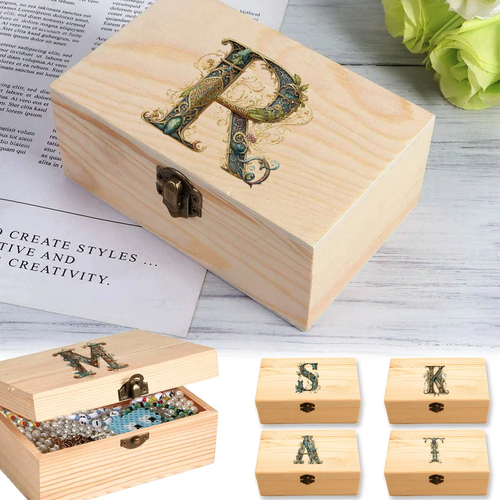 Desktop Wooden Storage Box Higher Quality Gifts Packing Jewelry Case Retro Wooden Storage Organizer Graphic Letter Pattern