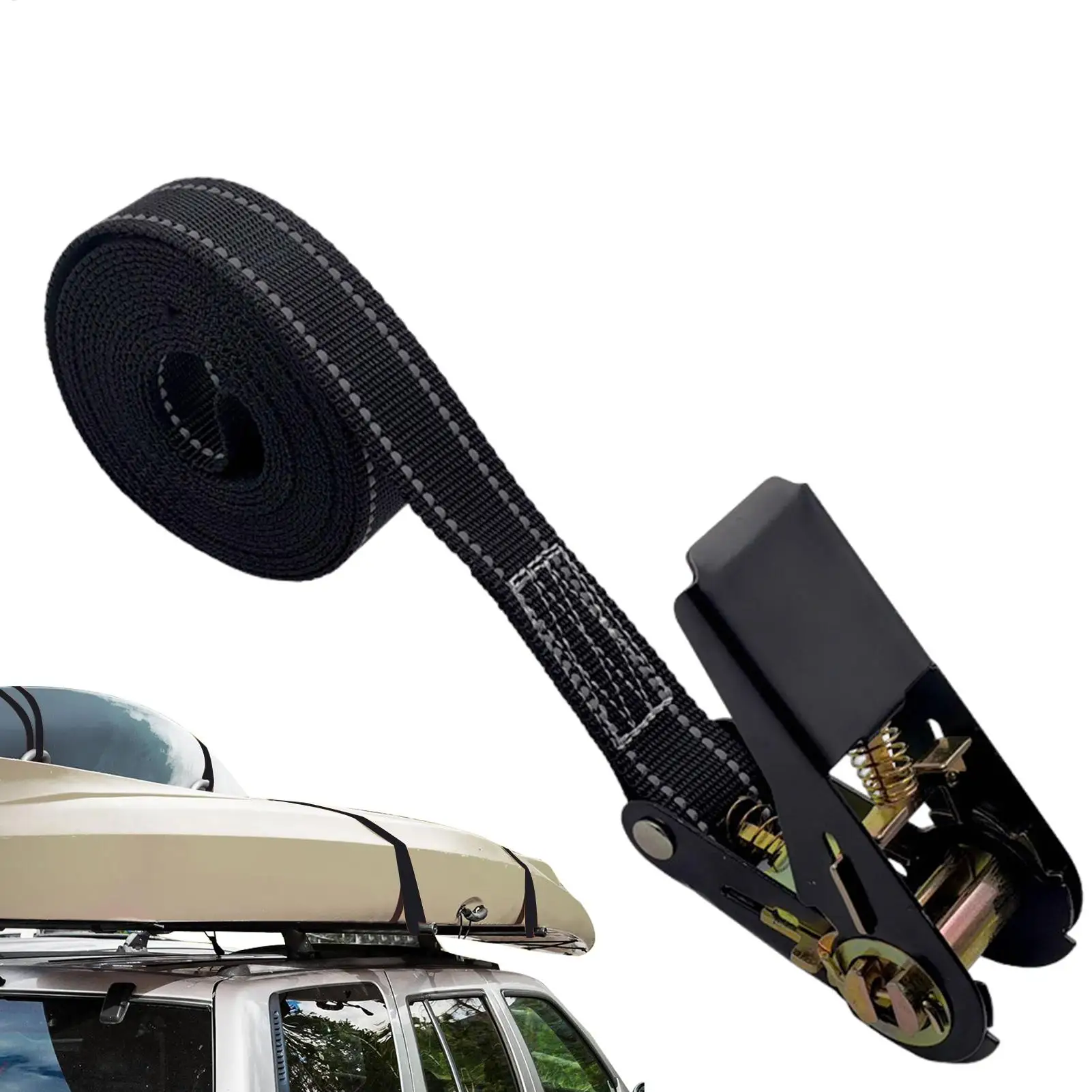 Automative Luggage Fastening Cord Ratchet Straps Tie Adjustable Car Tie Down Reinforced Straps 1760lb Max Break Strength