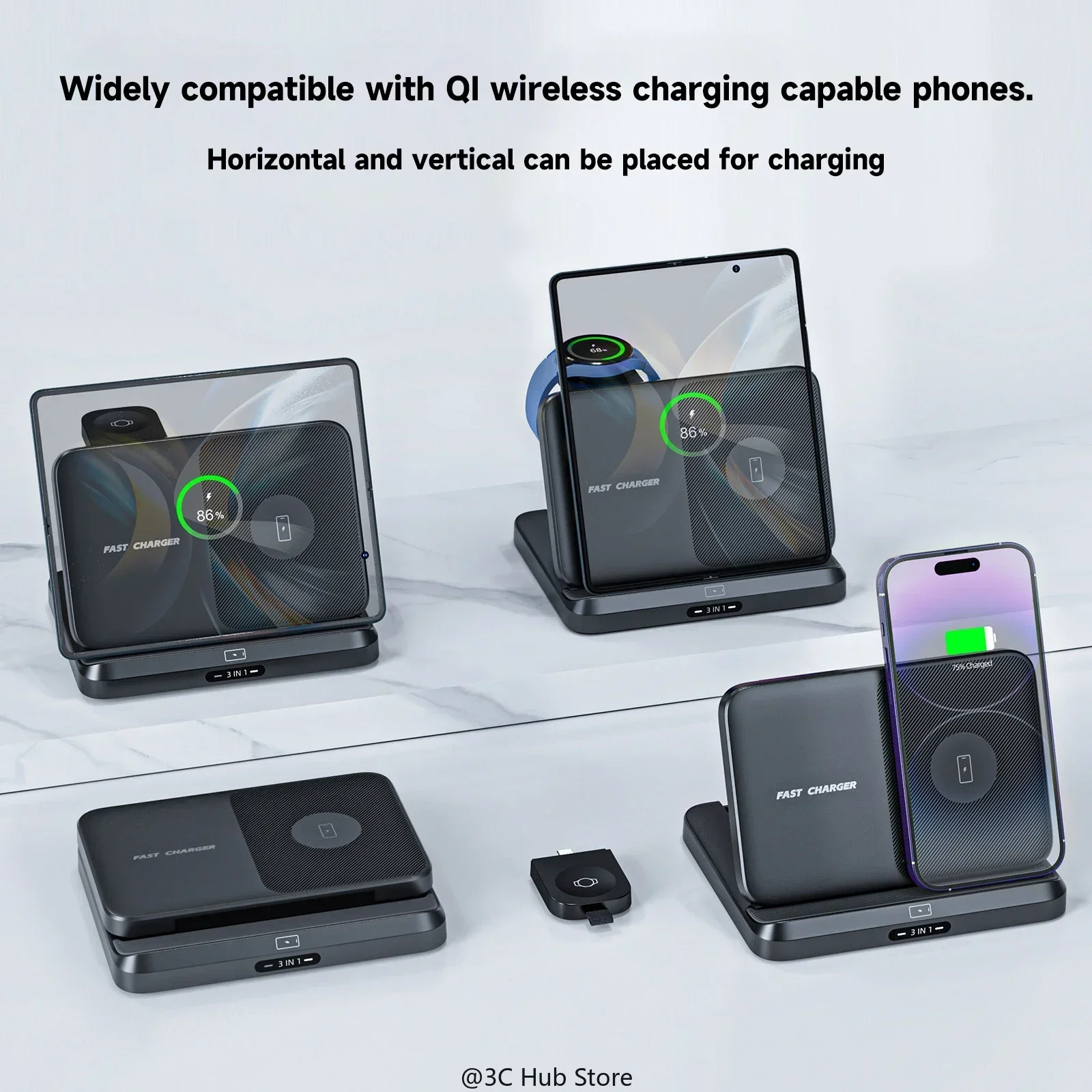 Foldable Wireless Charger Stand for Samsung Galaxy Z Fold 5 4 3 S23 Ultra Fast Charging Dock Station for Galaxy Watch 6 Buds2