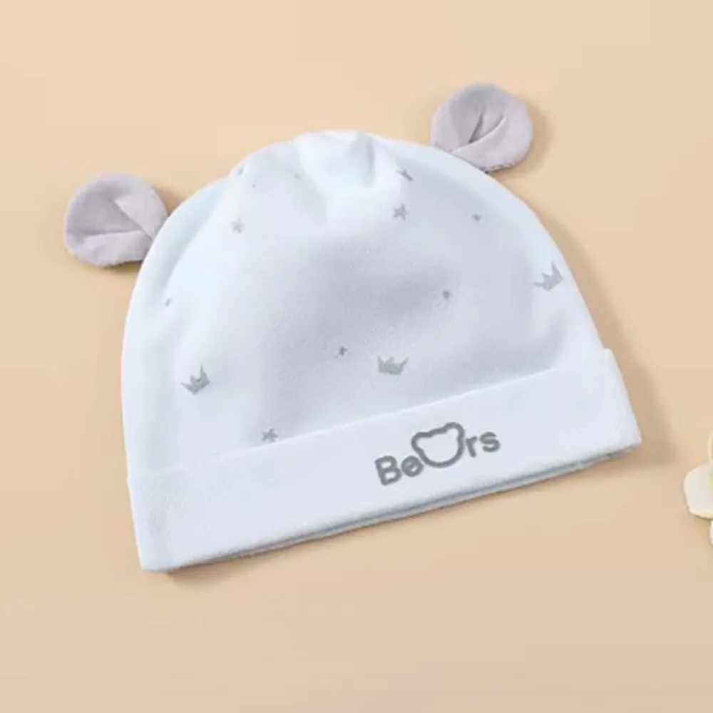 

Headwear Print Boneless Muslin Hats 0-3 Months Cartoon Bear Baby Fetal Cap Soft Cotton Infants Beanie Cap Protection