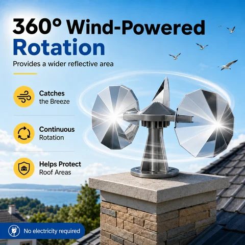 Bird Reflective Device, Wind Powered Reflector Keep Pigeon Woodpeckers and Sparrows Away for Outside Use Boats Roofs Gardens