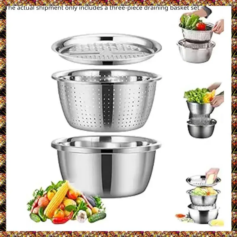 BTCL Stainless Steel Basin For Kitchen – Multi-Functional Drain Basket For Vegetables And Fruits