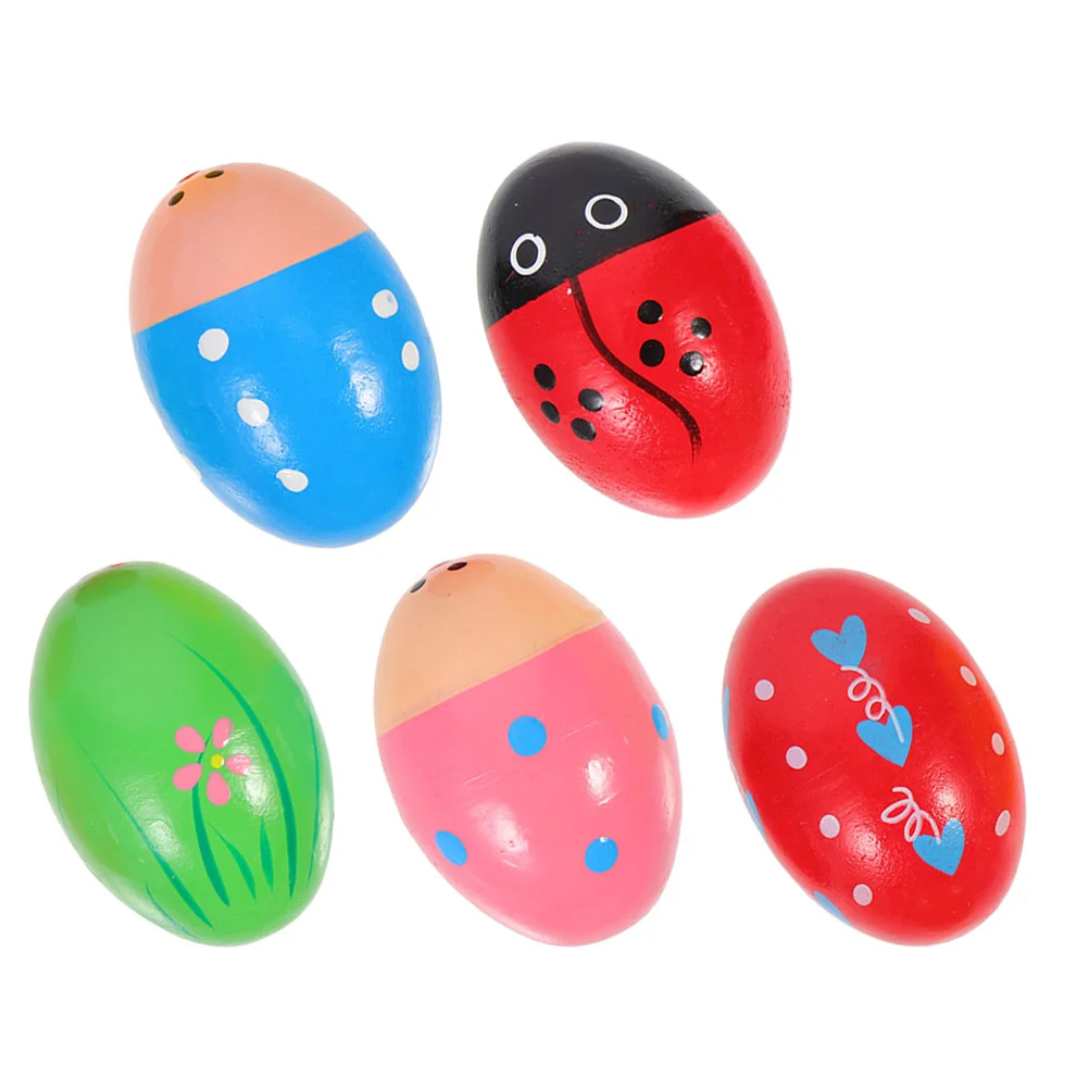 5 Pcs Maracas Toddler Toy Percussion Instrument Egg Shaker Music Wooden Kids Eggs