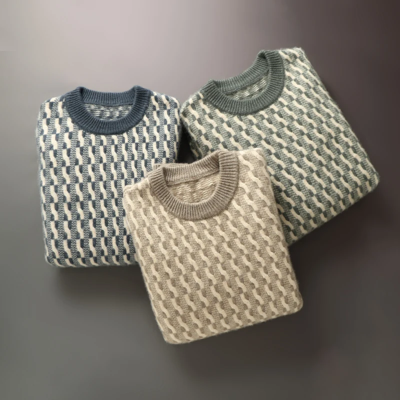 

O Neck Long Sleeve Pullover Men's 100% Cashmere Classic Casual Sweater Autumn Winter Business Comfortable Knit Inner Wear Tops