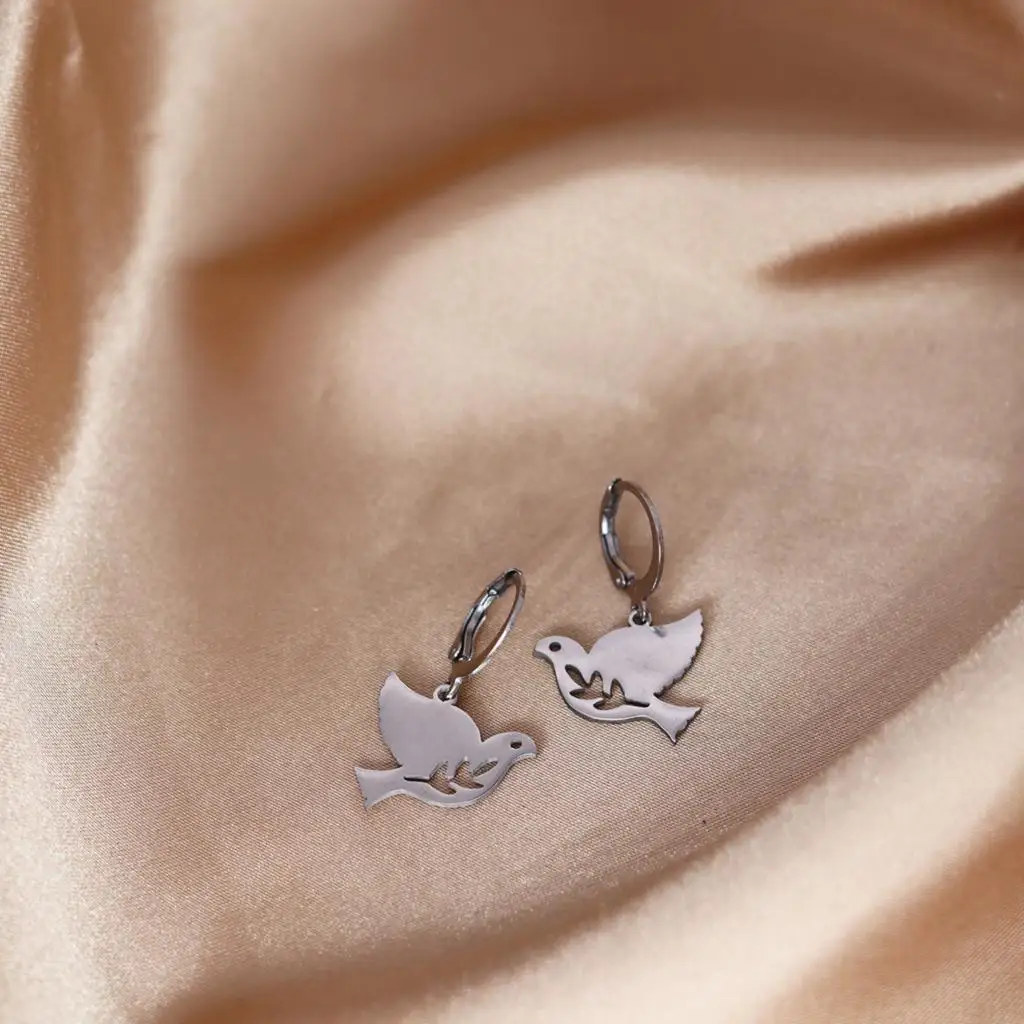 QIMING Handmade Peace Dove Hoop Earrings Women Lovely Bird Animal Jewelry Boho Earrings Party Gift