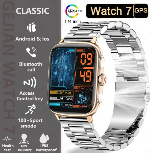 Imagen 1 del producto Reloj Inteligente de Salud para Hombre 2025, Linterna LED, GPS, Monitoreo de Oxígeno en Sangre, Frecuencia Cardíaca, Llamadas Bluetooth, Reloj Inteligente Deportivo para Mujer