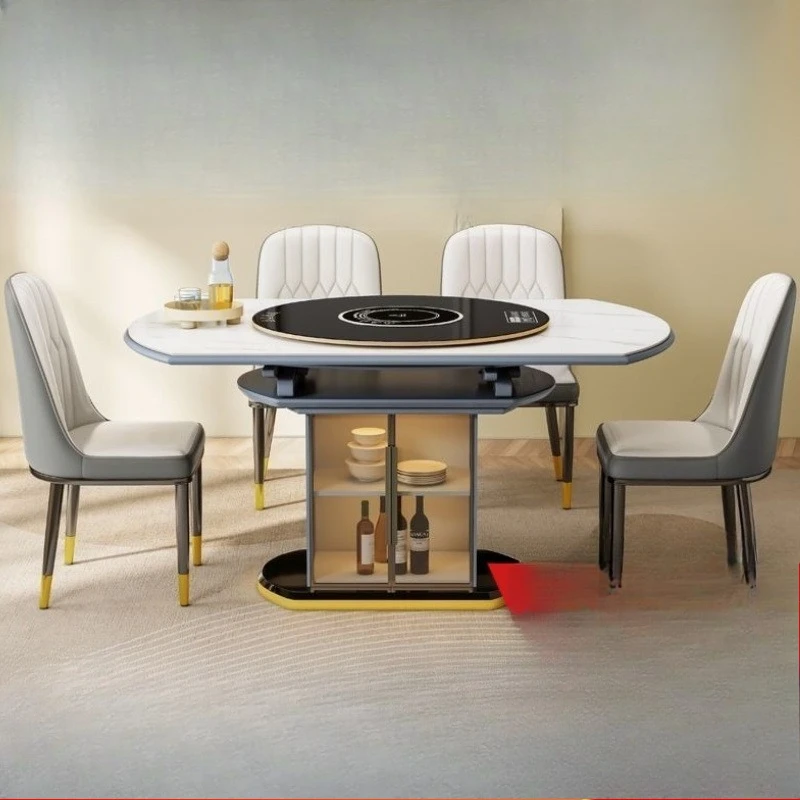 Household multi-functional with turntable Modern simple small apartment retractable folding with induction cooker Dining table