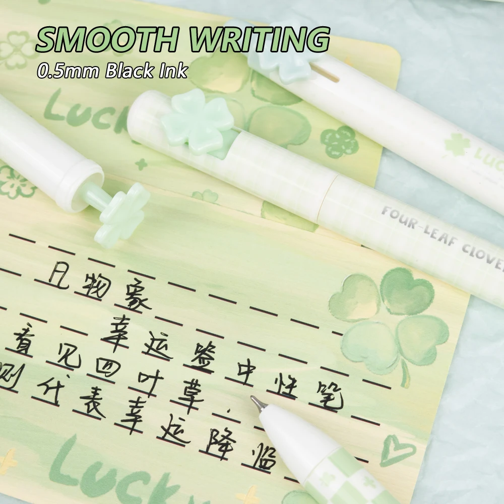 4 قطعة/المجموعة أربع أوراق البرسيم جل أقلام 0.5 مللي متر الحبر الأسود التجفيف السريع وسلس الكتابة القلم لمكتب المدرسة دراسة امتحان القرطاسية