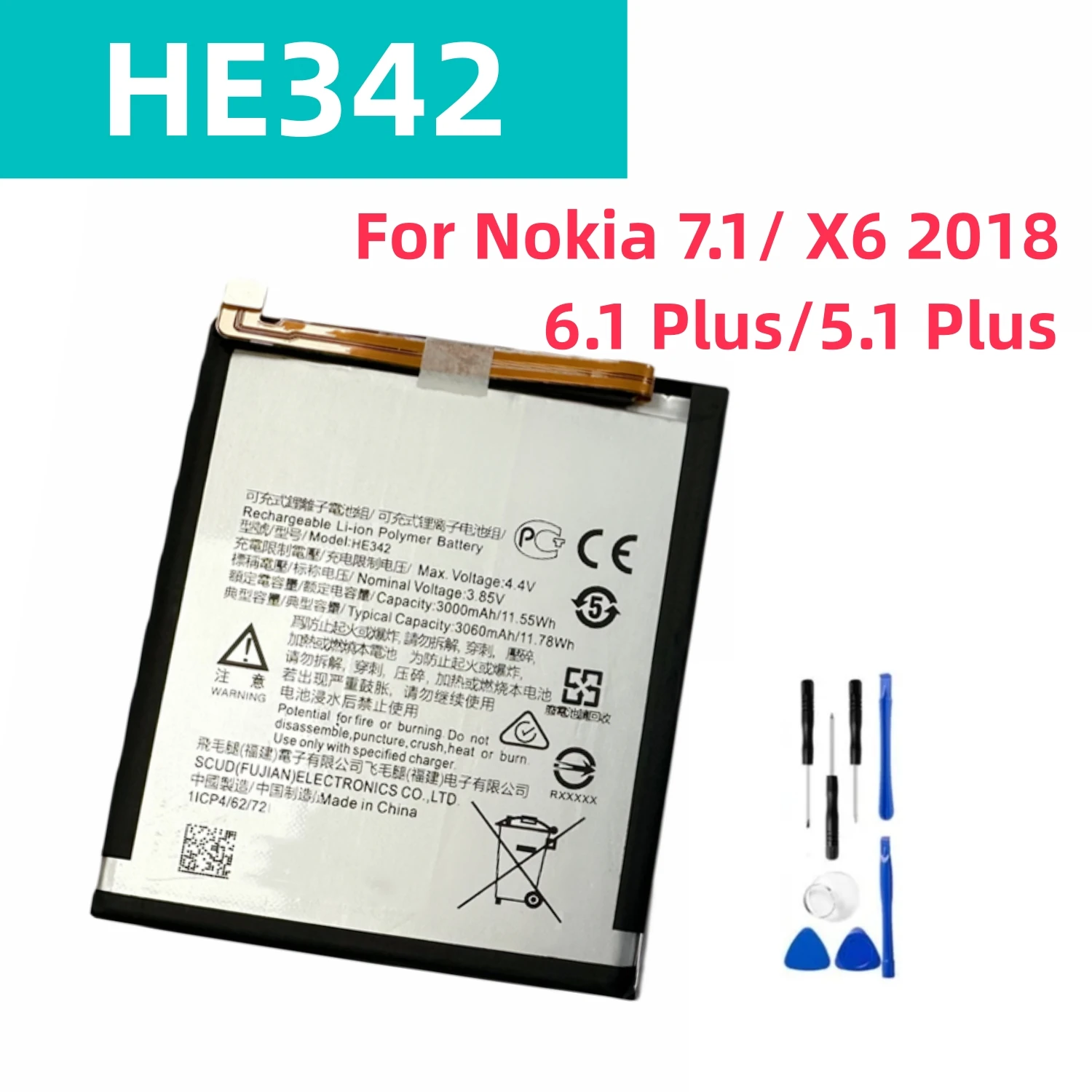 New HE342 3060 mAh Replacement Battery For Nokia 7.1/ X6 2018 6.1 Plus/5.1 Plus High Quality Rechargable Phone Battery Batteries