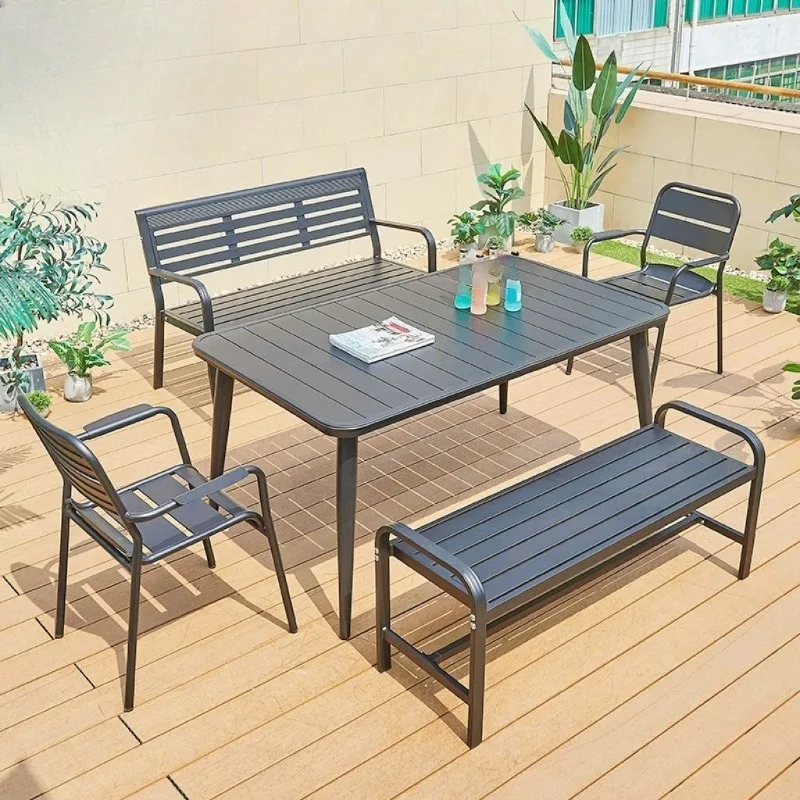 

Outdoor aluminum table and chair combination Garden balcony Outdoor leisure table and chair combination Waterproof and sunscreen