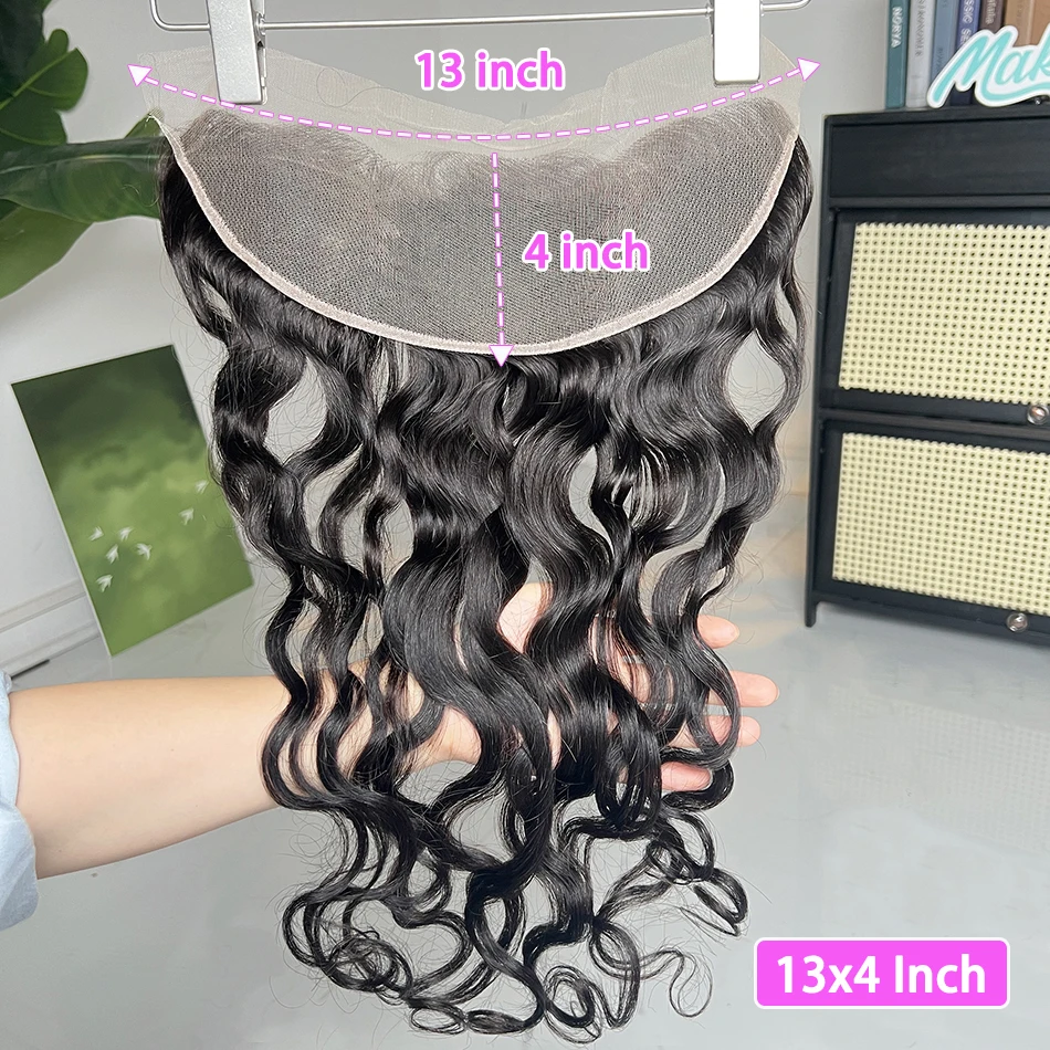 13x4 Transparent Lace Frontal Natural Wave Human Hair #1B Natural Black Color Preplucked Bleached Knots Invisible Lace Hair