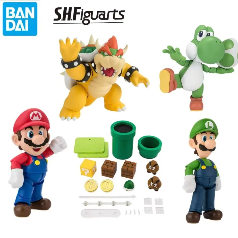 In Stock Bandai S.H.Figuarts Super Mario Series Luigi Bowser Yoshi Scene Accessory Pack Action Figure Toys for Boys Girls Gift